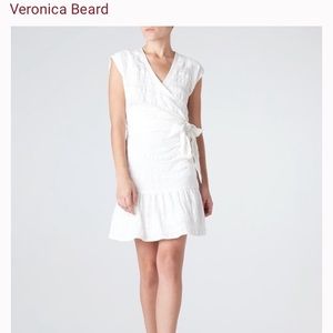 Veronica Beard 'Shadow Extended Shoulder Wrap Dress' in white cotton